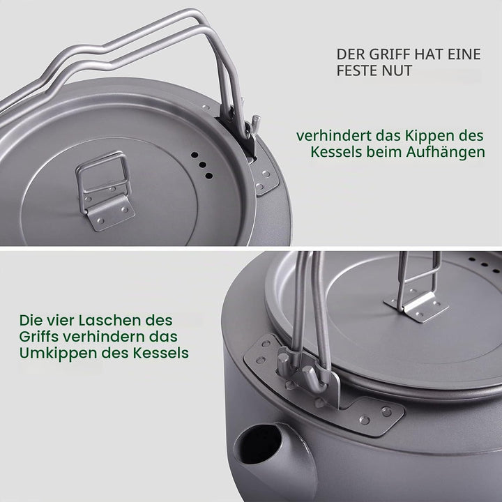 iBasingo 1L Titan Wasserkocher Camping Teekanne mit Grossem Fassungsvermögen mit Klappgriff &amp; Filter