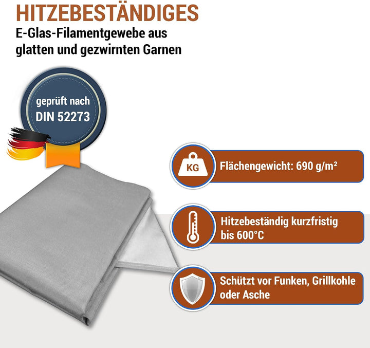 Zettl Bodenschutzdecke bis 550 °C, geeignet als feuerfeste Unterlage für Kamin, Grilldecke oder Gril