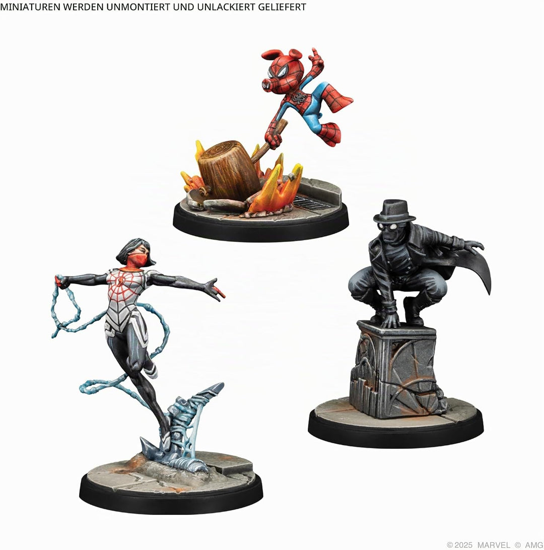 Asmodee, Marvel: Crisis Protocol – Silk, Spider-Ham &amp; Spider-Man Noir, Character Pack, Atomic Mass G