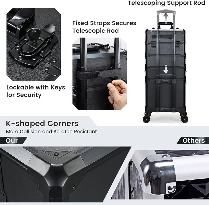 Kosmetikkoffer Alu Beauty Case 5 in 1 Kosmetik Trolley Rollkoffer Make up Koffer Gross Schminkkoffer