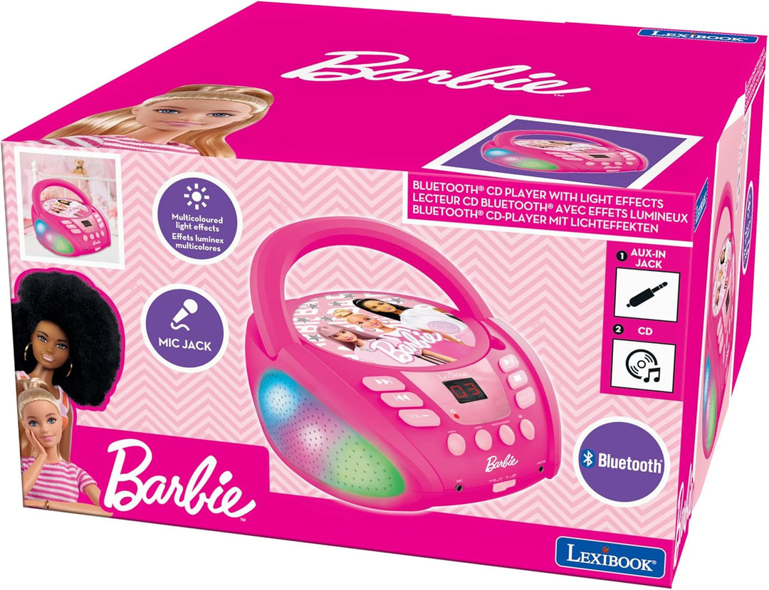 Lexibook RCD109BB Mattel Barbie Bluetooth-CD-Player für Kinder-Tragbar, mehrfarbige Lichteffekte, Mi