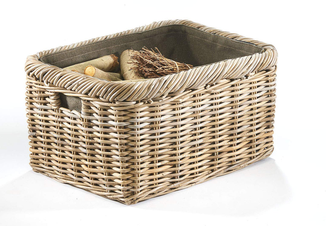Kobolo Kaminholzkorb Holztrage für Kaminholz - Rattan Kubu grau - Textileinsatz, Grau