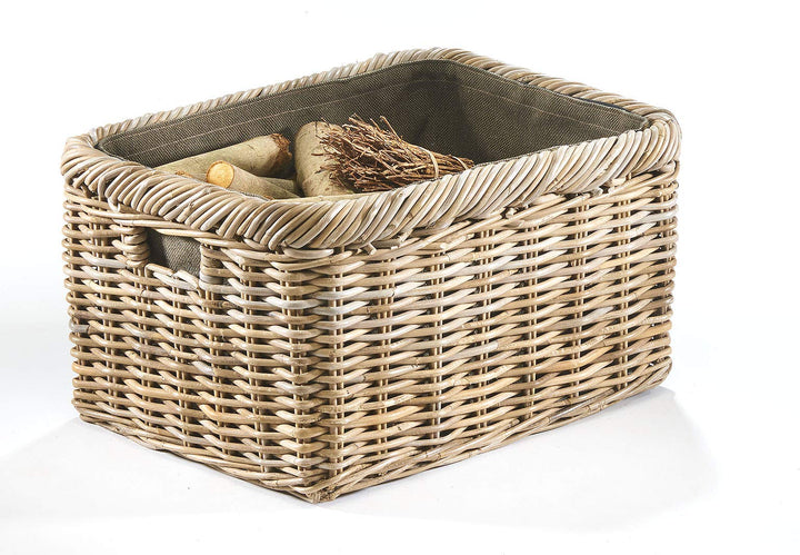 Kobolo Kaminholzkorb Holztrage für Kaminholz - Rattan Kubu grau - Textileinsatz, Grau