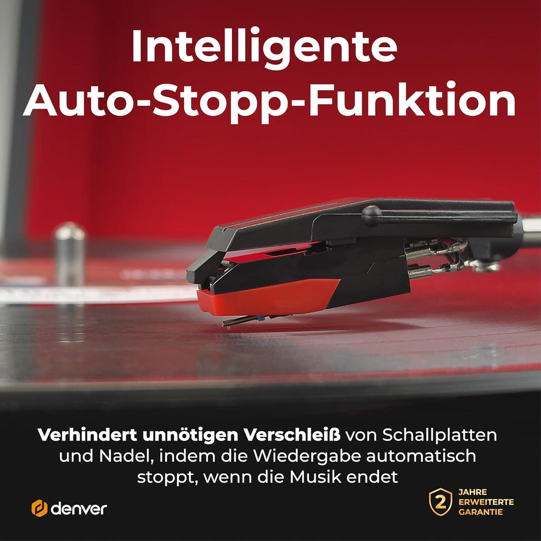 Denver VPL120 Plattenspieler mit Eingebauten Lautsprechern, Tragbaren Schallplattenspieler mit Aux E