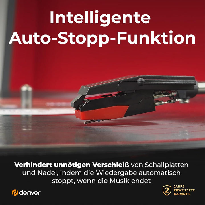 Denver VPL120 Plattenspieler mit Eingebauten Lautsprechern, Tragbaren Schallplattenspieler mit Aux E