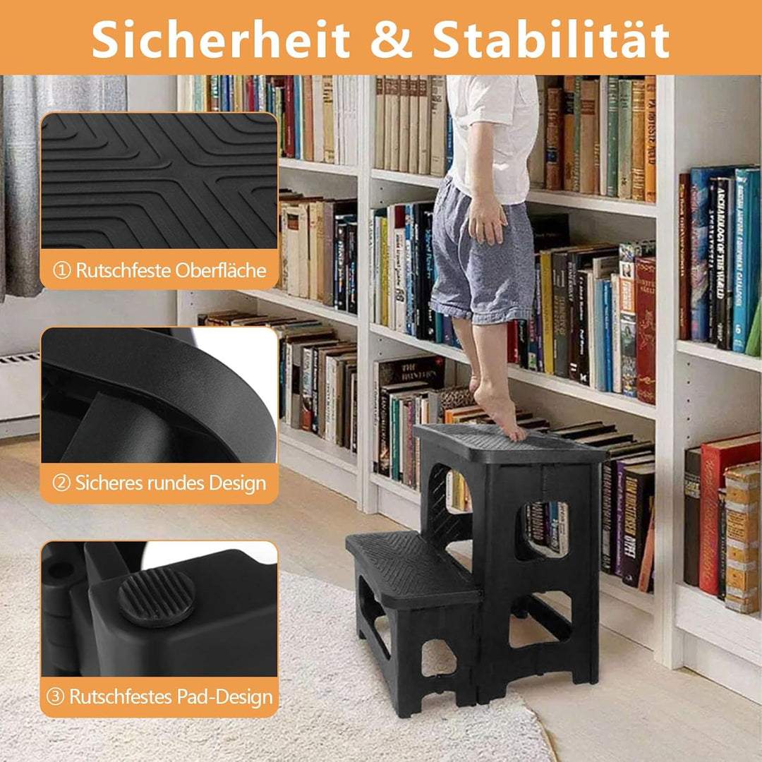 2 Stufen Tritthocker Klappbar, Klapphocker für Kinder & Erwachsene, Tragfähigkeit 300 LBS, Tragbaren