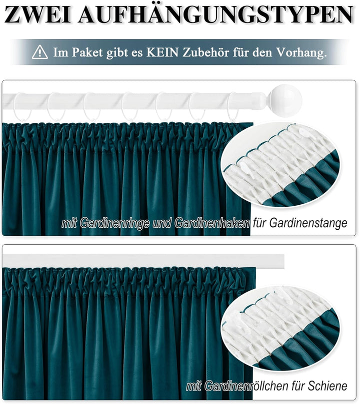 PONY DANCE Thermogardine Kälteschutz Samt Gardinen mit Kräuselband 2er Set H 220 x B 132 cm Samtvorh