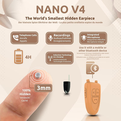 PingaOculto Spion Kopfhörer Bluetooth für Prüfung Mini Nano Unsichtbare Kopfhörer für Handy mit Mikr