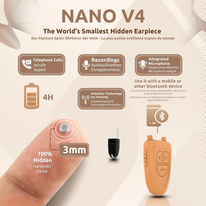 PingaOculto Spion Kopfhörer Bluetooth für Prüfung Mini Nano Unsichtbare Kopfhörer für Handy mit Mikr