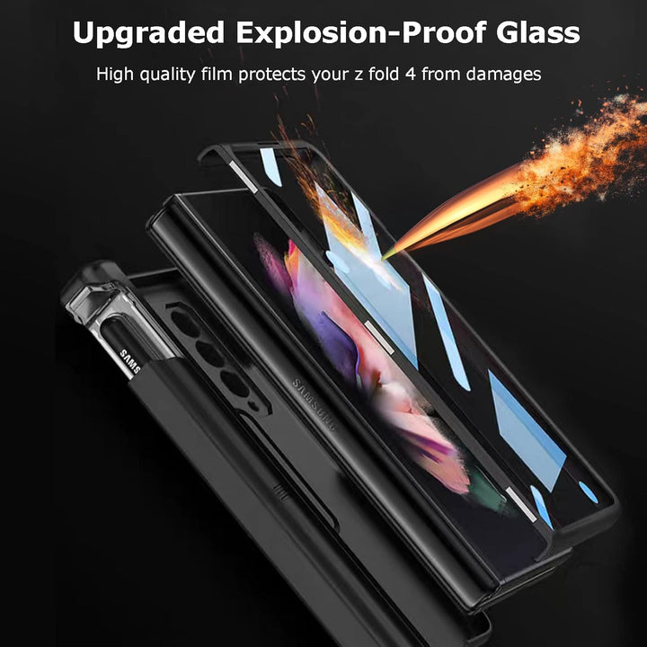 NINKI Magnetic Case für Samsung Galaxy Z Fold 4 hülle mit S Stift Halter Gurt,[Scharnierschutz] [Bil
