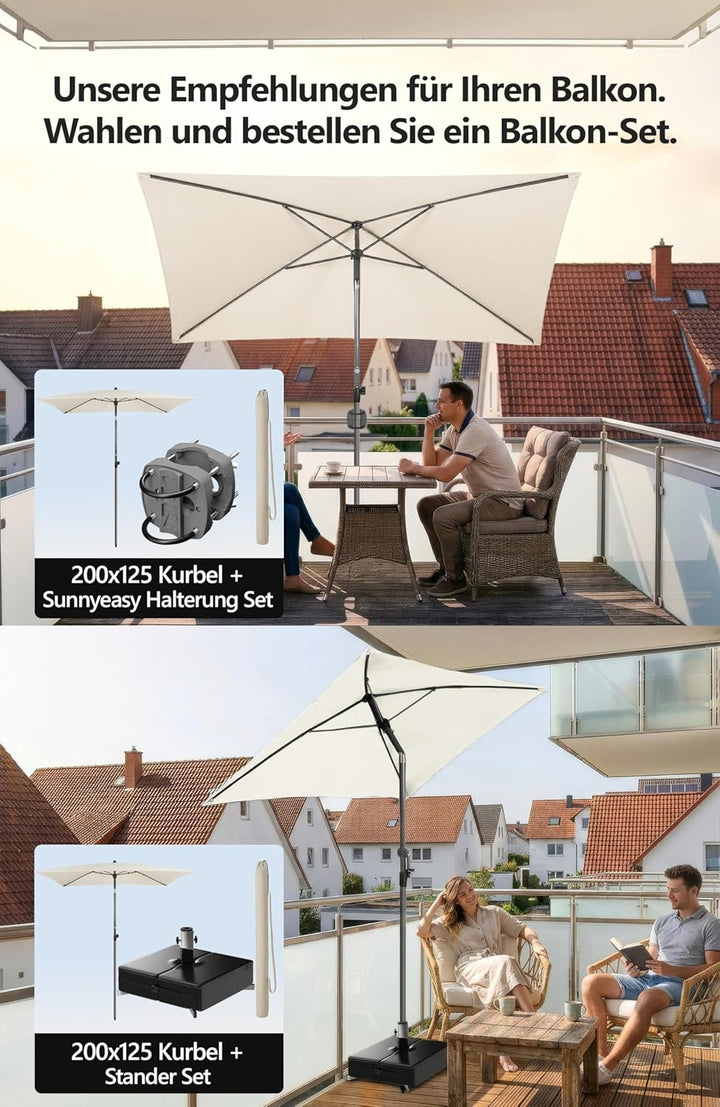 4smile Sonnenschirm Balkon mit Kurbel, Sonnenschutz Balkon mit Schutzhülle, Sonnenschirm rechteckig