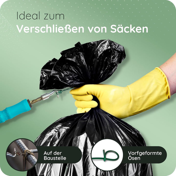 Novatool Drillapparat Driller + 1000 Stück Rödeldraht mit Ösen 1,4 x 180mm Bindedraht Grün ummantelt