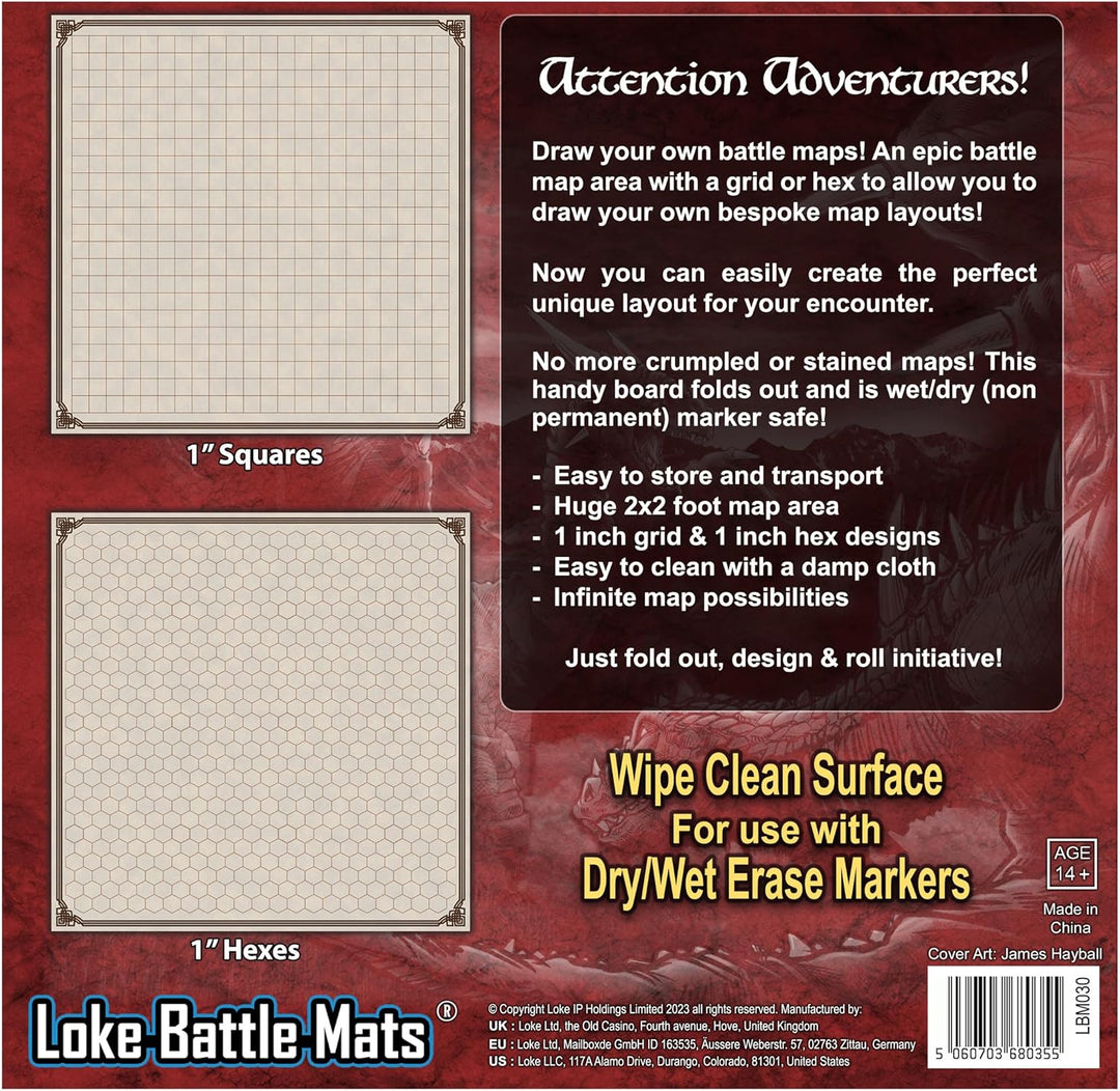 Battle Map Board - Grid & Hex | Wipe-Clean Brett für RPG & Dungeon & Game Masters | 24x24 Zoll