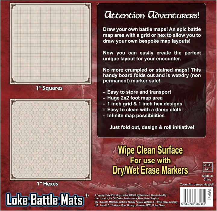 Battle Map Board - Grid & Hex | Wipe-Clean Brett für RPG & Dungeon & Game Masters | 24x24 Zoll