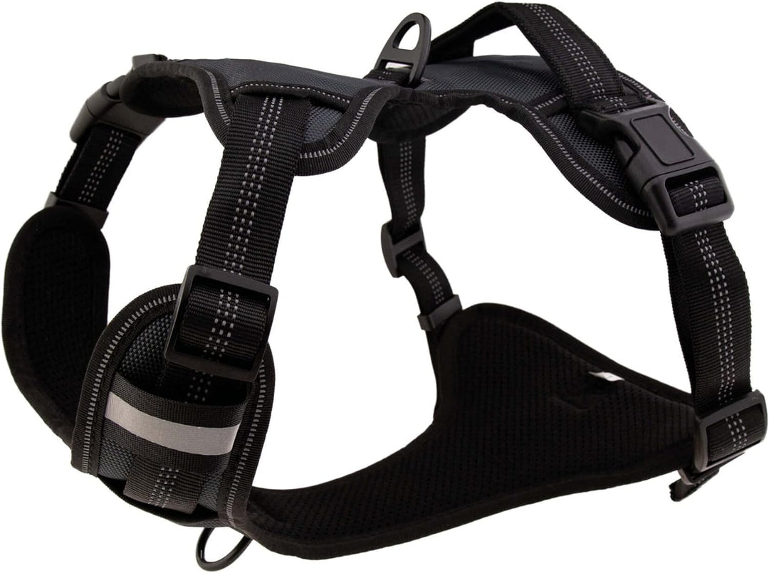 Floxik Hundegeschirr grau L | Anti Zug Brustgeschirr reflektierend & gepolstert mit Haltegriff für m