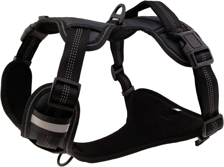 Floxik Hundegeschirr grau L | Anti Zug Brustgeschirr reflektierend & gepolstert mit Haltegriff für m