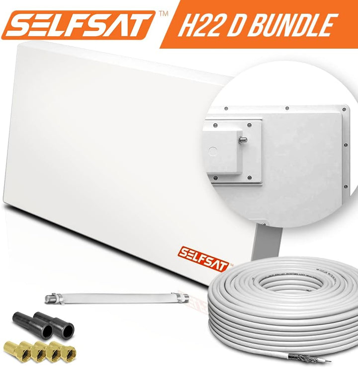 Selfsat H22D1+ 1 TV Teilnehmer SAT Flachantenne Flat + Fensterdurchführung + Kabel Full HD 4K