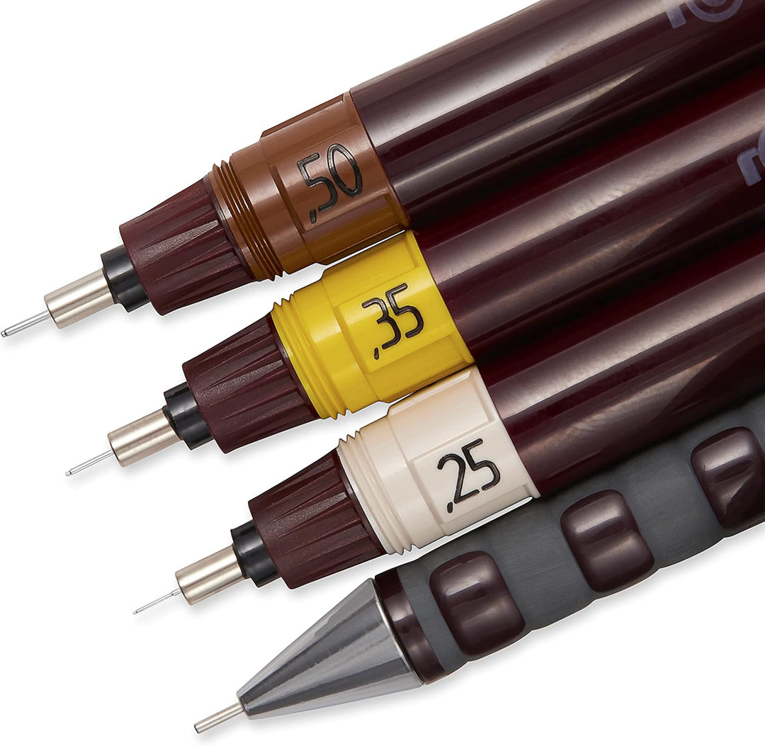 rOtring Isograph Fineliner College Set | 3 Isograph Tuschefüller (0,25 mm, 0,35 mm und 0,50 mm), Tik