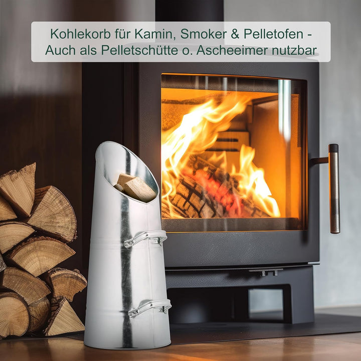 Relaxdays Kohlenschütte, 16 Liter, Eisen, Kohleeimer mit 2 Griffen, Pelletschütte zum Nachfüllen, Ka