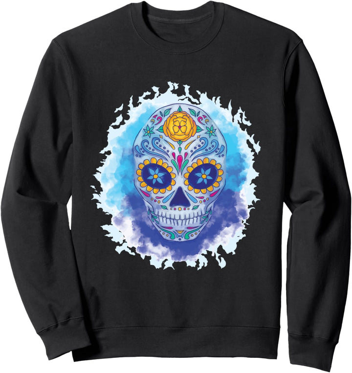 Dia De Los Muertos Bunter Zuckerschädel im Aquarellstil Sweatshirt