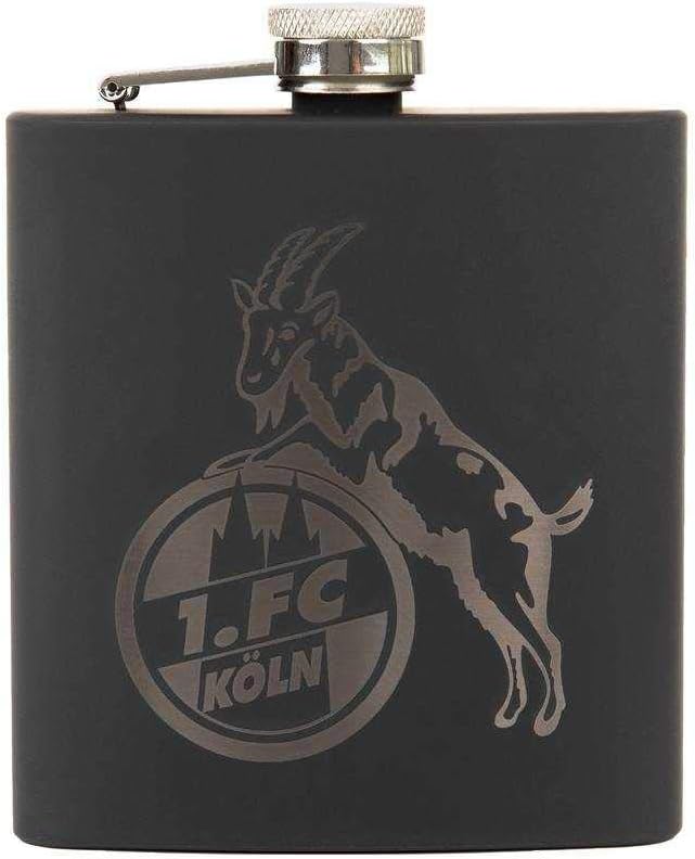 1. FC Köln Flachmann - Logo - schwarz Taschenflasche, Edelstahl Flasche - Plus Lesezeichen I Love Kö