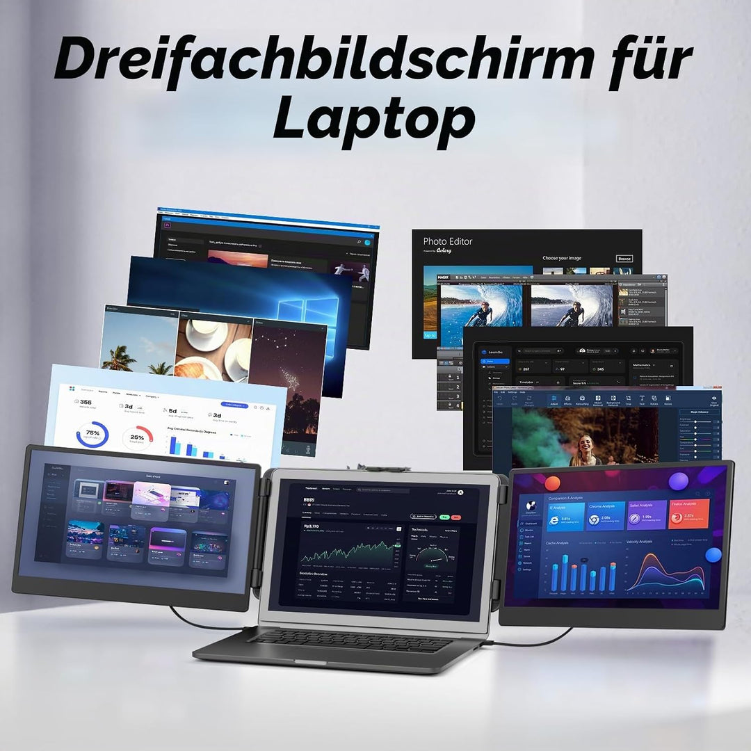 ROYY Laptop Bildschirm Erweiterung 14" FHD 1080P IPS Triple Tragbarer Monitor für Laptop 13,3-17", H