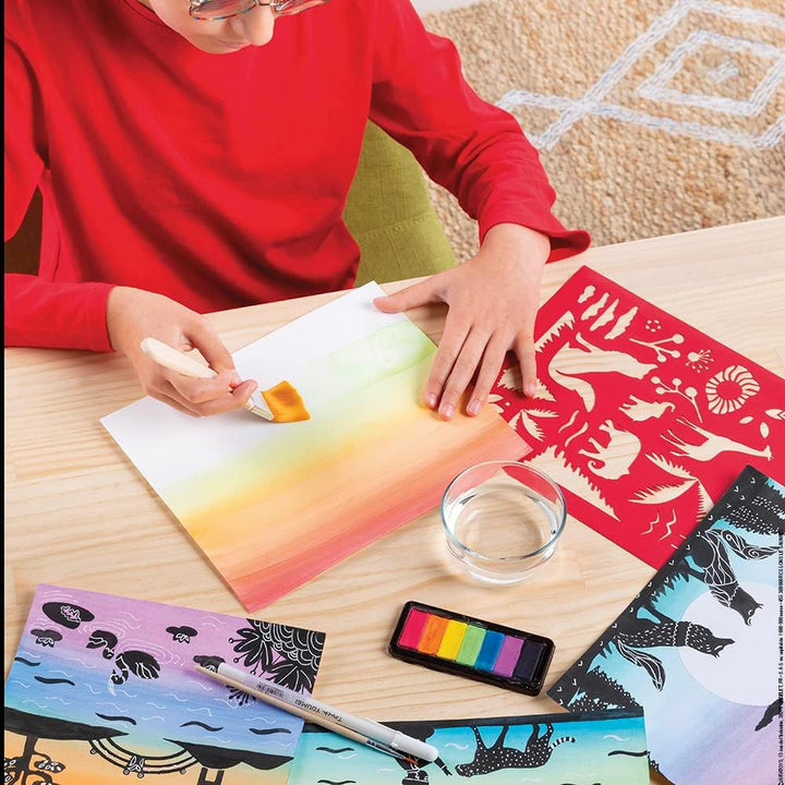 Janod - Sunset Lover - I Love Creativity - 5 Bilder zum Erstellen - Aquarell- und Schablonenmalerei