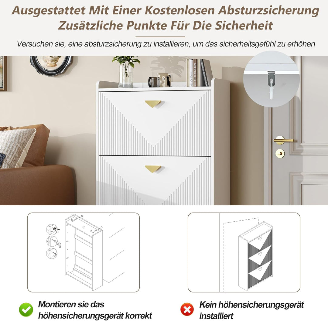 Merax Schuhschrank mit 3 Klappen, Schuhkipper, Schuhregal, Schuhaufbewahrung, Trennwände verstellbar
