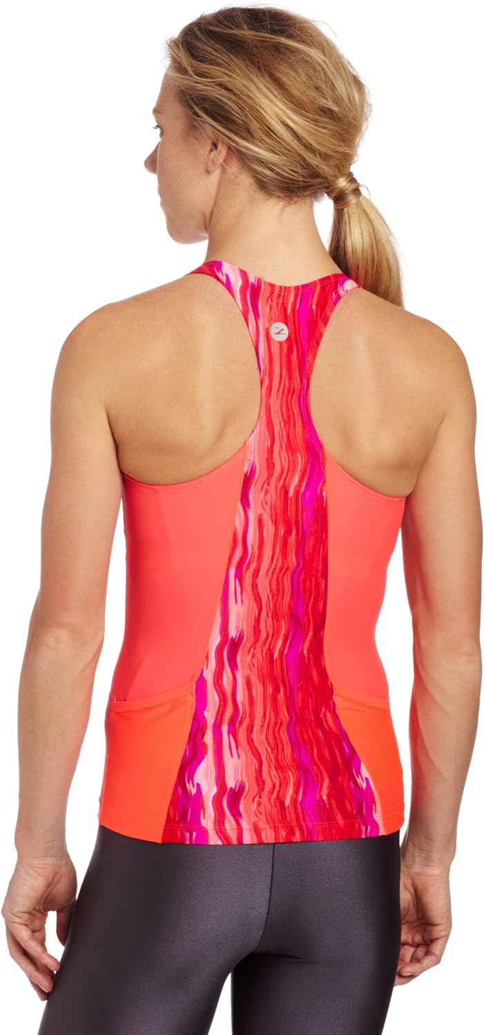 Zoot Sports Damen Performance Tri Racerback Top M Hot Coral/Fire Print, M Hot Coral/Fire Print