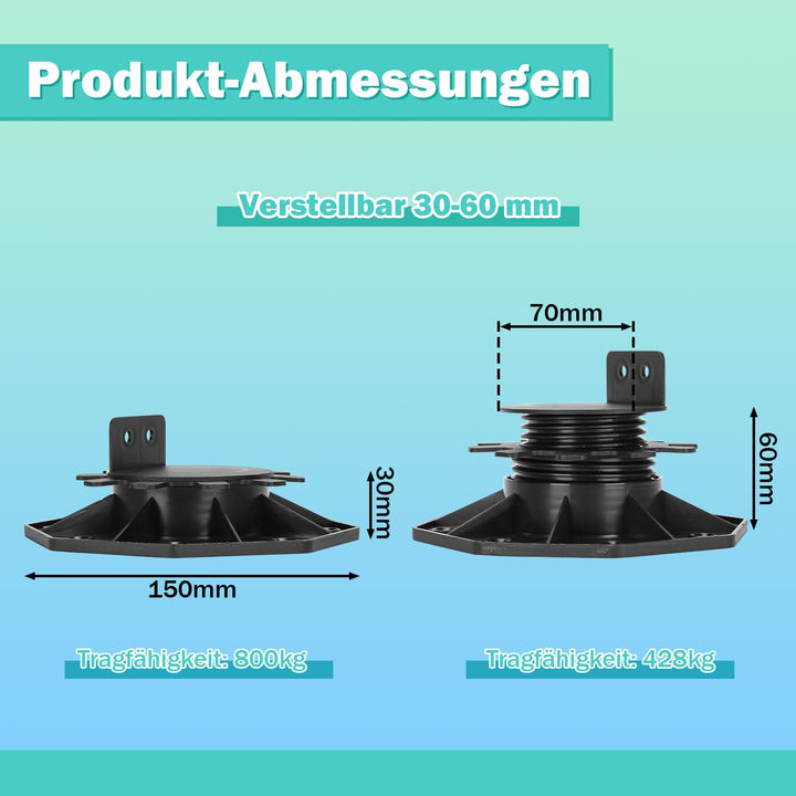 Ansobea 30 Stück Stelzlager höhenverstellbar 30-60mm,Tragfähigkeit von 800kg,sind perfekt für WPC- o
