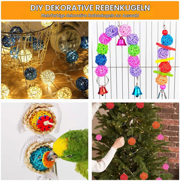 50 Stück Rattanbälle, 3cm Bunte Rattan Kugeln Haltbare Rattan-Kugeln Natürliches Material Sittich Ka