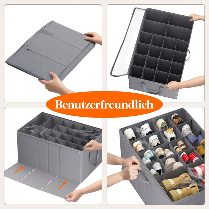 Lifewit Grosser Schuhorganizer für den Kleiderschrank, Faltbarer Schuhkarton mit durchsichtigem Deck
