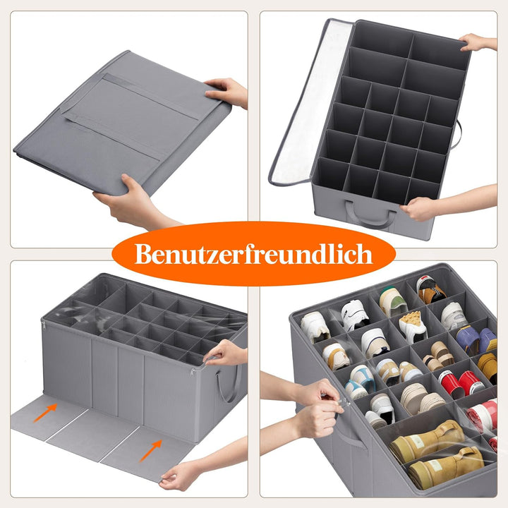 Lifewit Grosser Schuhorganizer für den Kleiderschrank, Faltbarer Schuhkarton mit durchsichtigem Deck