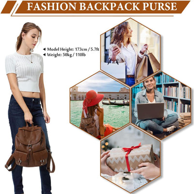 VASCHY Rucksack Damen, Mode Kunstleder Schnalle Klappe Rucksack mit Kordelzug Elegant Casual Daypack