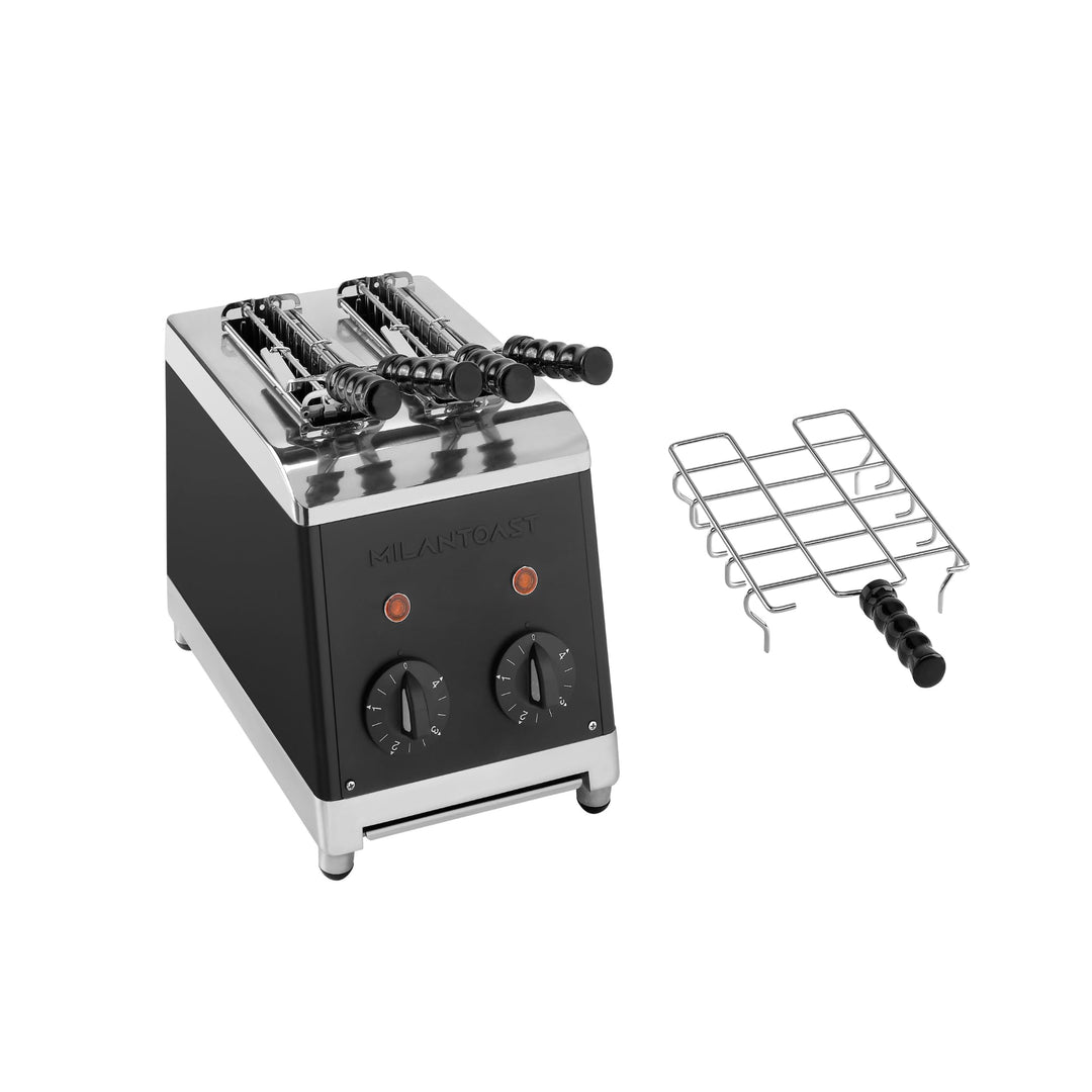 Milantoast 2-er Toaster mit Zangen und Brötchenaufsatz (Schwarz), Schwarz