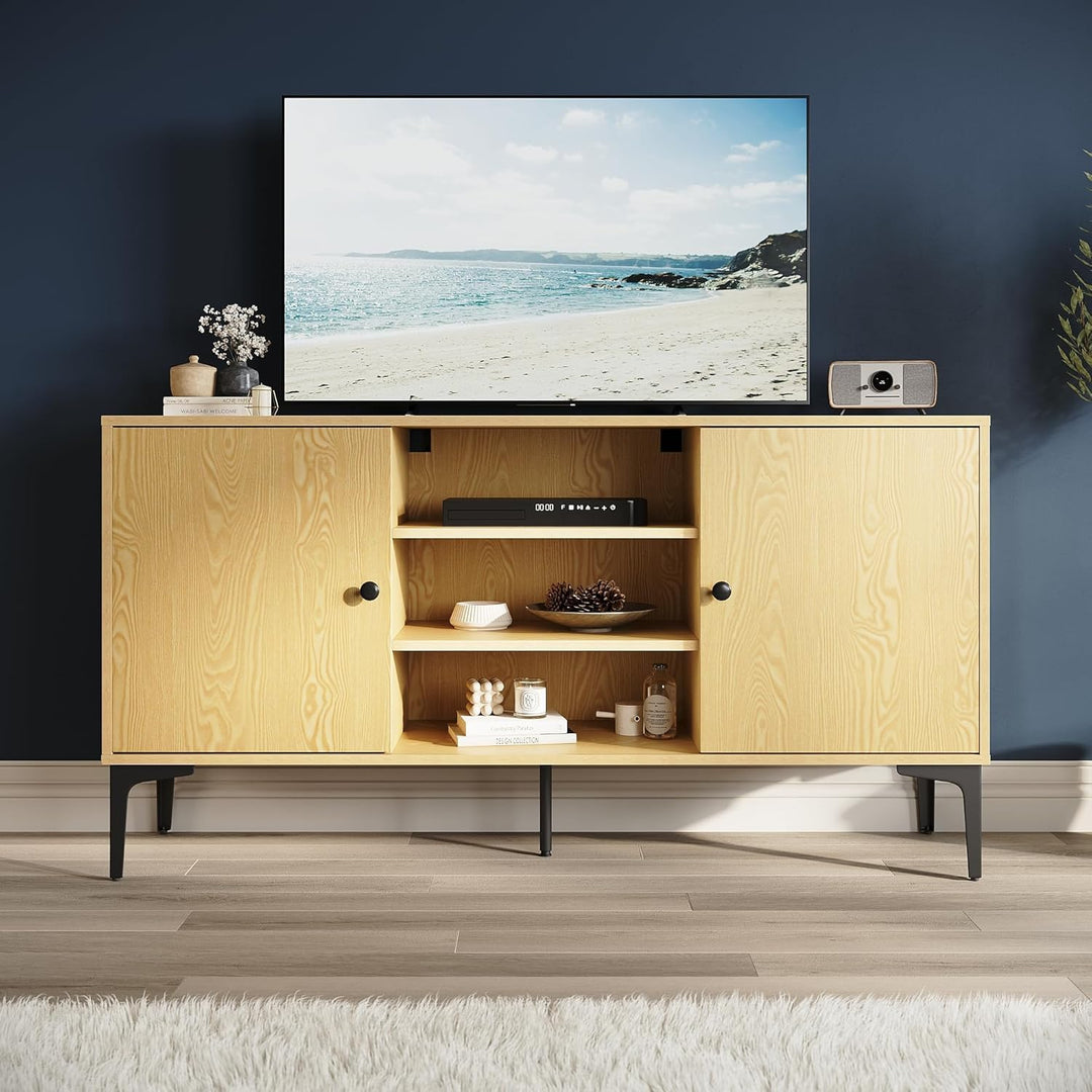 SONNI TV-Schrank, Fernsehtisch, Fernsehregal, Lowboard für Fernseher 60 Zoll mit 2 Schränken, 3 offe