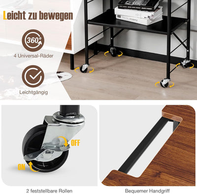 COSTWAY Servierwagen 60x40x89cm, Beistelltisch mit Rollen, Küchenwagen mit Holzablage & Metallrahmen