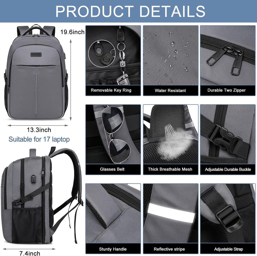 Laptop Rucksack Herren, Gross Arbeit Rucksack 17.3 Zoll Laptoptasche für Schule mit USB Ladeanschlus