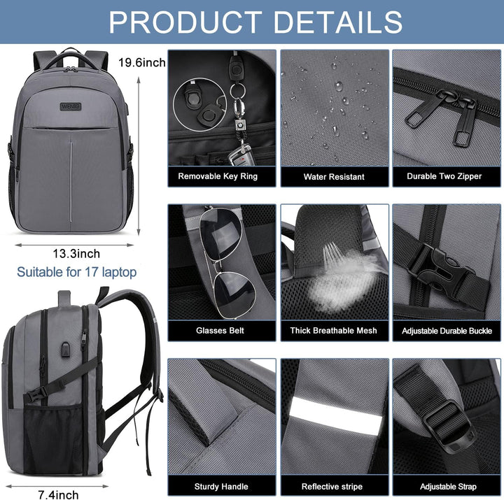 Laptop Rucksack Herren, Gross Arbeit Rucksack 17.3 Zoll Laptoptasche für Schule mit USB Ladeanschlus