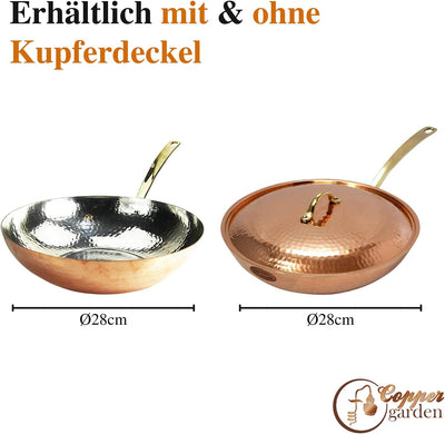 CopperGarden Kupferpfanne WOK 28 cm mit Stiel I Mit Zinn beschichtete Pfanne aus Kupfer zur idealen