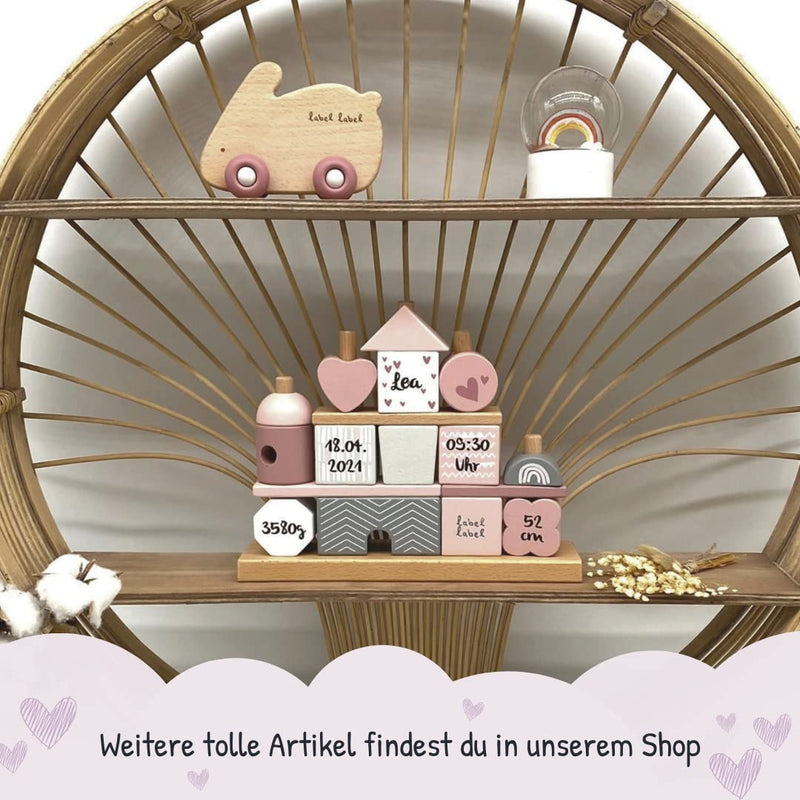 KIDSLINO Steckspiel Haus rosa Personalisierbares Geschenk zur Geburt Mädchen Handmade Holzspielzeug