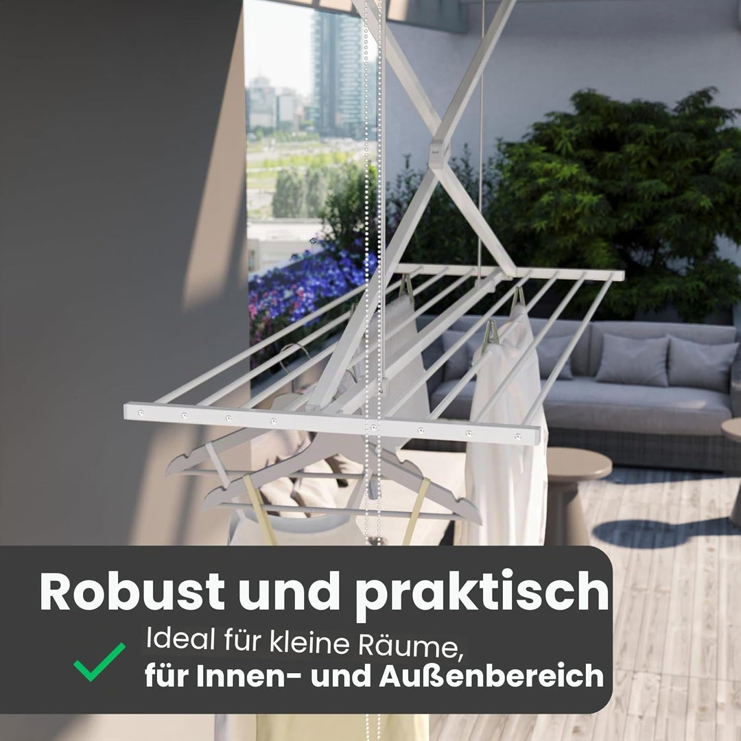 Foxydry Mini Deckenständer, vertikaler Wäscheständer, zusammenklappbar in Aluminium und Stahl 152x54