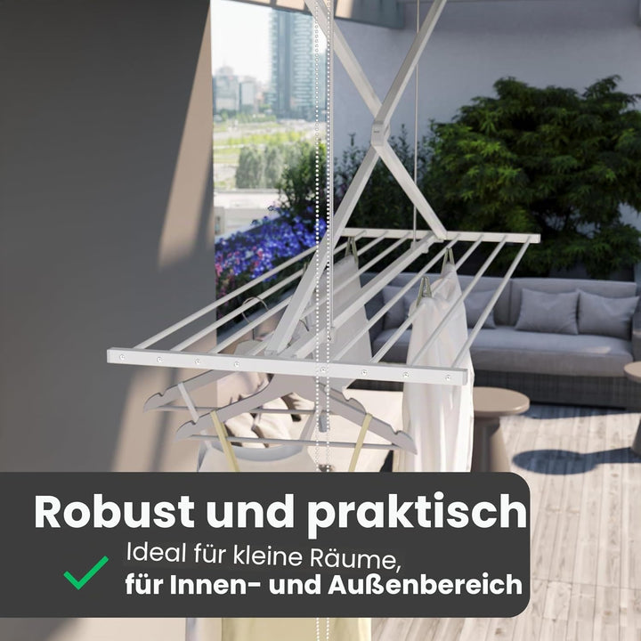 Foxydry Mini Deckenständer, vertikaler Wäscheständer, zusammenklappbar in Aluminium und Stahl 152x54