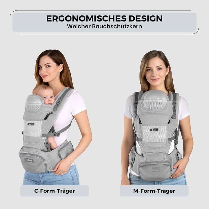 Babytrage für Neugeborene ab Geburt, 2-in-1 Babytrage mit Hüftsitz, Geeignet für 3–36 Monate, 3–20 k