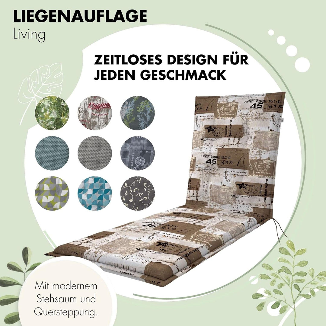 Doppler Auflage Rollliege Living Beige Weiss I Gartenliege-Polster 195x60x6cm aus Baumwolle & Polyes