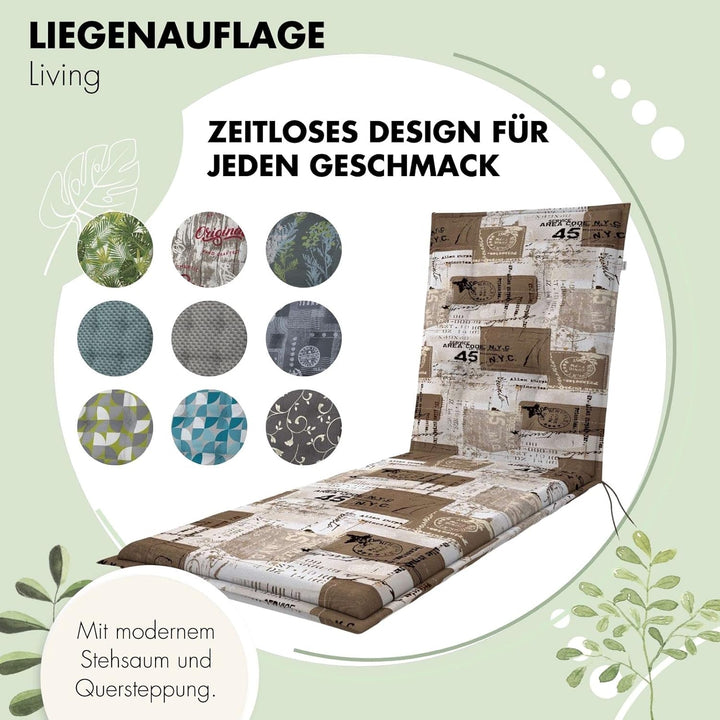 Doppler Auflage Rollliege Living Beige Weiss I Gartenliege-Polster 195x60x6cm aus Baumwolle & Polyes