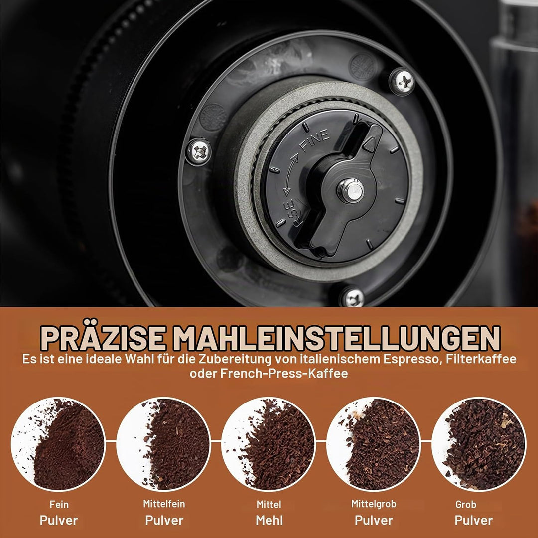 Tragbare Kaffeemühle, Elektrische Kaffeemühle mit 38 Einstellbaren Mahlgraden, Digitaler Leistungsan