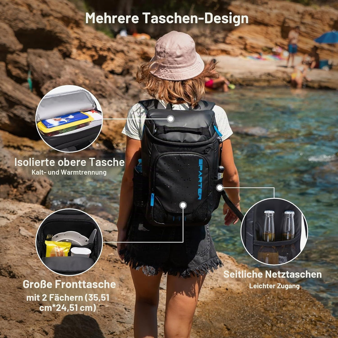 SPARTER Rucksack-Kühler, isoliert, auslaufsicher, 33 Dosen, wasserdicht, leicht, isoliert, Eistruhe,