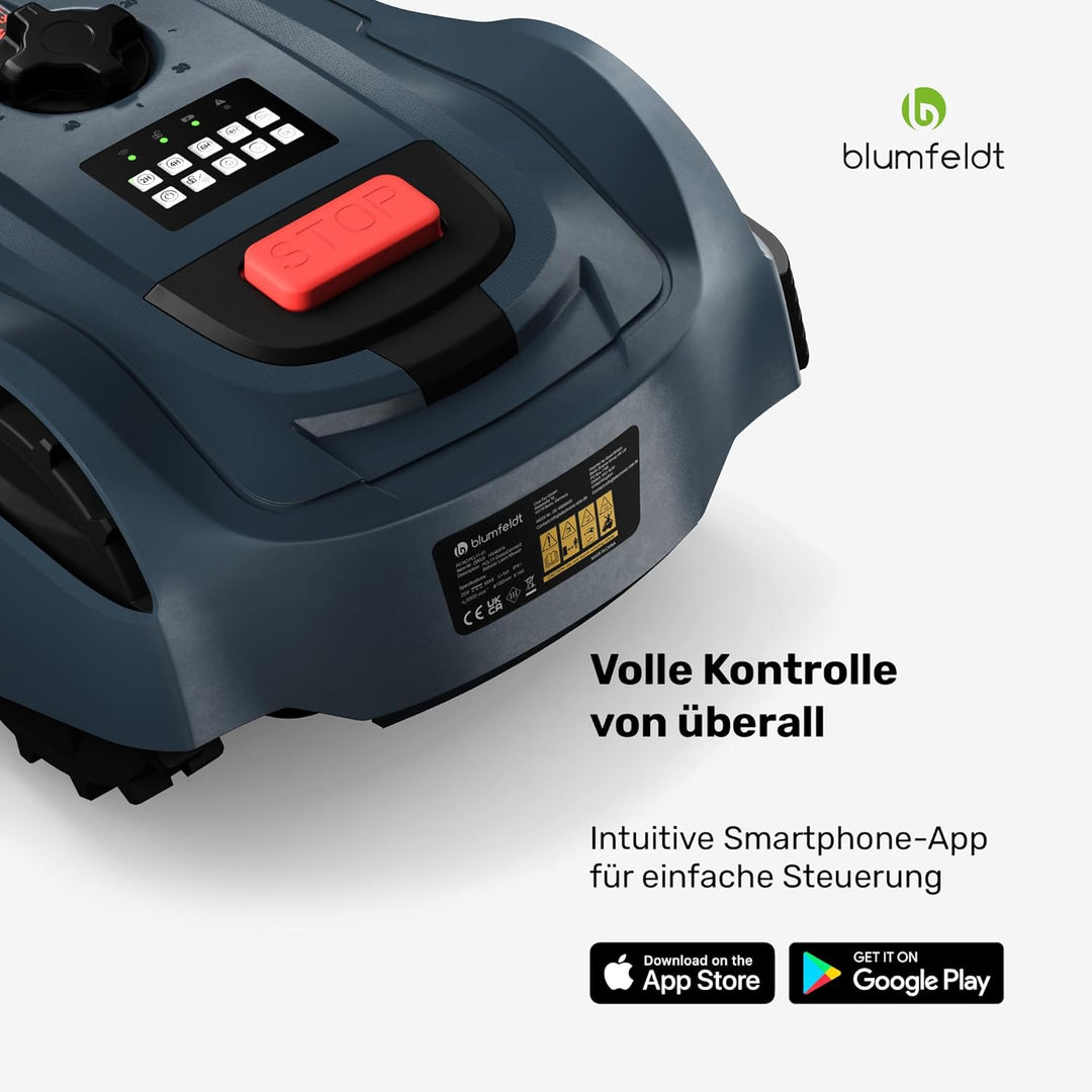 blumfeldt GrassConnect Mähroboter - App-Steuerung, Mäht bis 1.000 m², Li-Ion Akku, Automatisches Lad