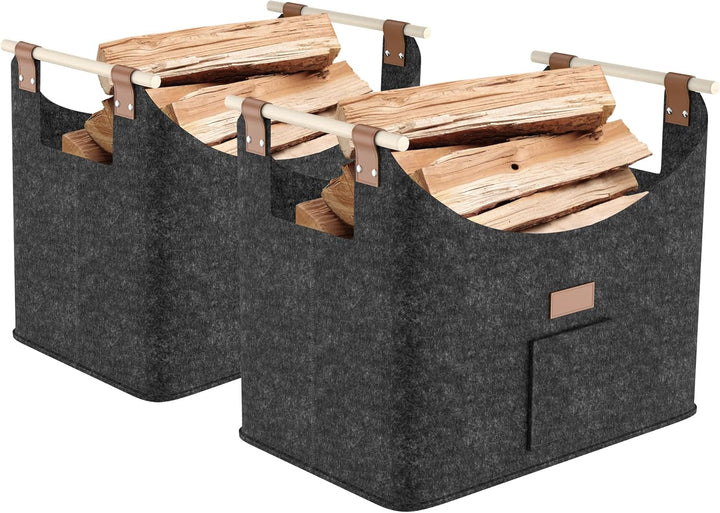FIVMEN 2X Filztasche für Kaminholz Brennholz Faltbar mit Extra Dicker Filz und Verstärkter Holzgriff